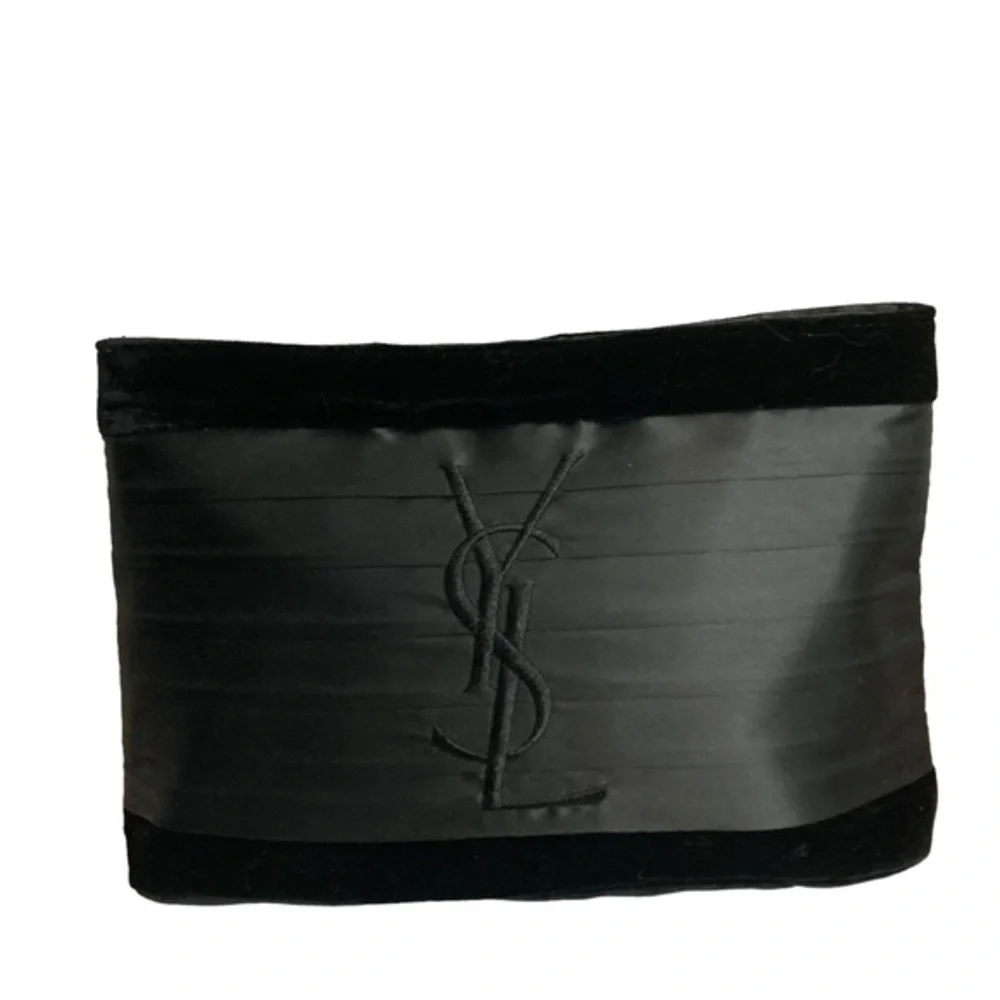 YSL Yves Saint Laurent parfum authentic Black zipped Clutch Wallet Evening Bag - Picture 2 of 9